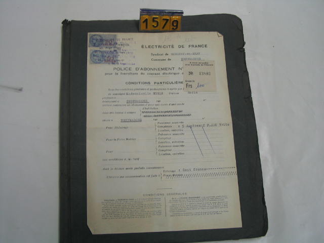  Collection ASPEG, pièce numéro 1579 : Police d'abonnement élec particulier 1950