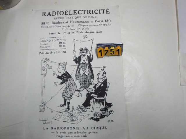  Collection ASPEG, pièce numéro 1751 : Fiche Radioélectricité Revue TSF