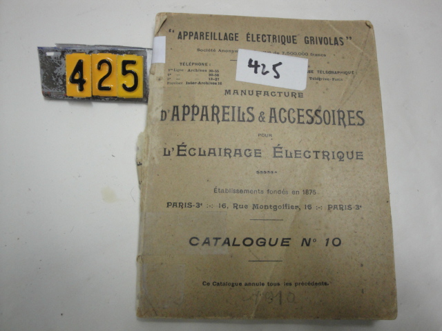  Collection ASPEG, pièce numéro 425 : Catalogue matériel