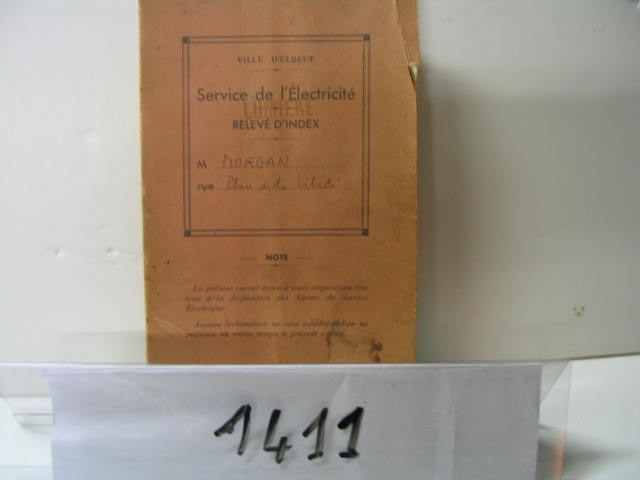  Collection ASPEG, pièce numéro 1411 : Carnet de relève service de l'électricité d'Elbeuf