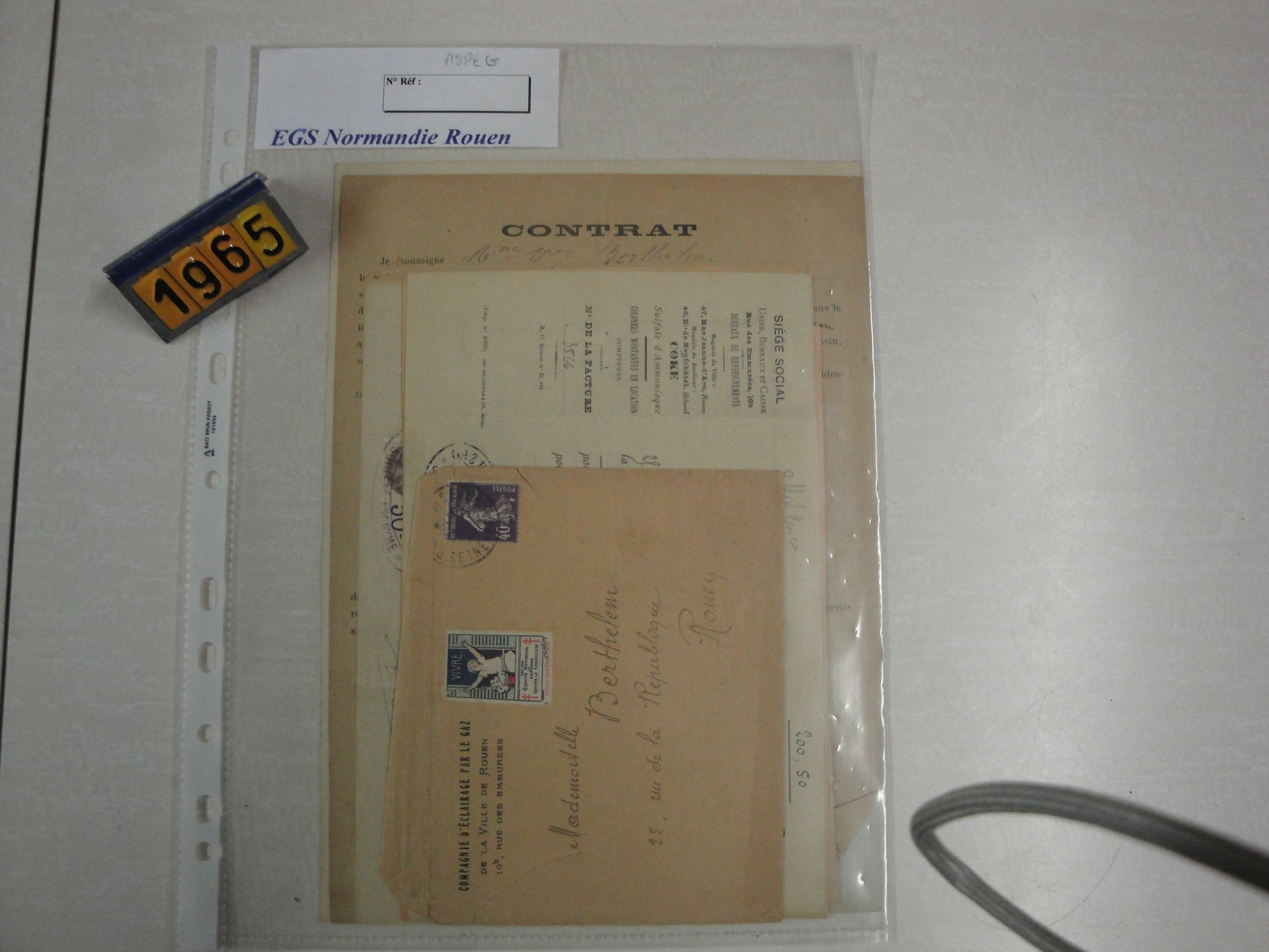  Collection ASPEG, pièce numéro 1965 : Contrat Abonnement Gaz